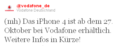 Vodafone verkauft das iPhone 4 ab dem 27. Oktober in Deutschland