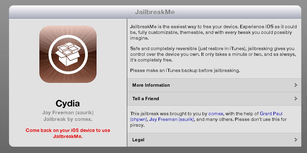 Jailbreakme.com ist zurück inkl. iPad 2 Jailbreak (PC-Ansicht)