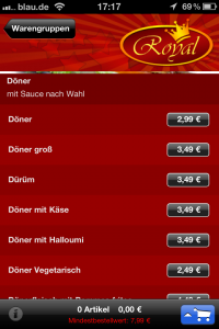 Screenshot pizza.de-App