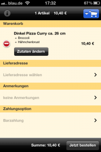 Screenshot pizza.de-App